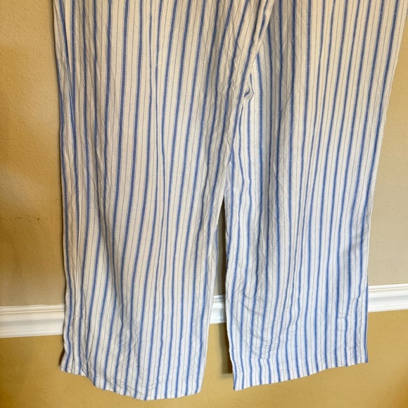 Linen Loft Peyton Trouser Pants Size 10 Blue White Stripe Wide Leg Summer Beach - Picture 10 of 13